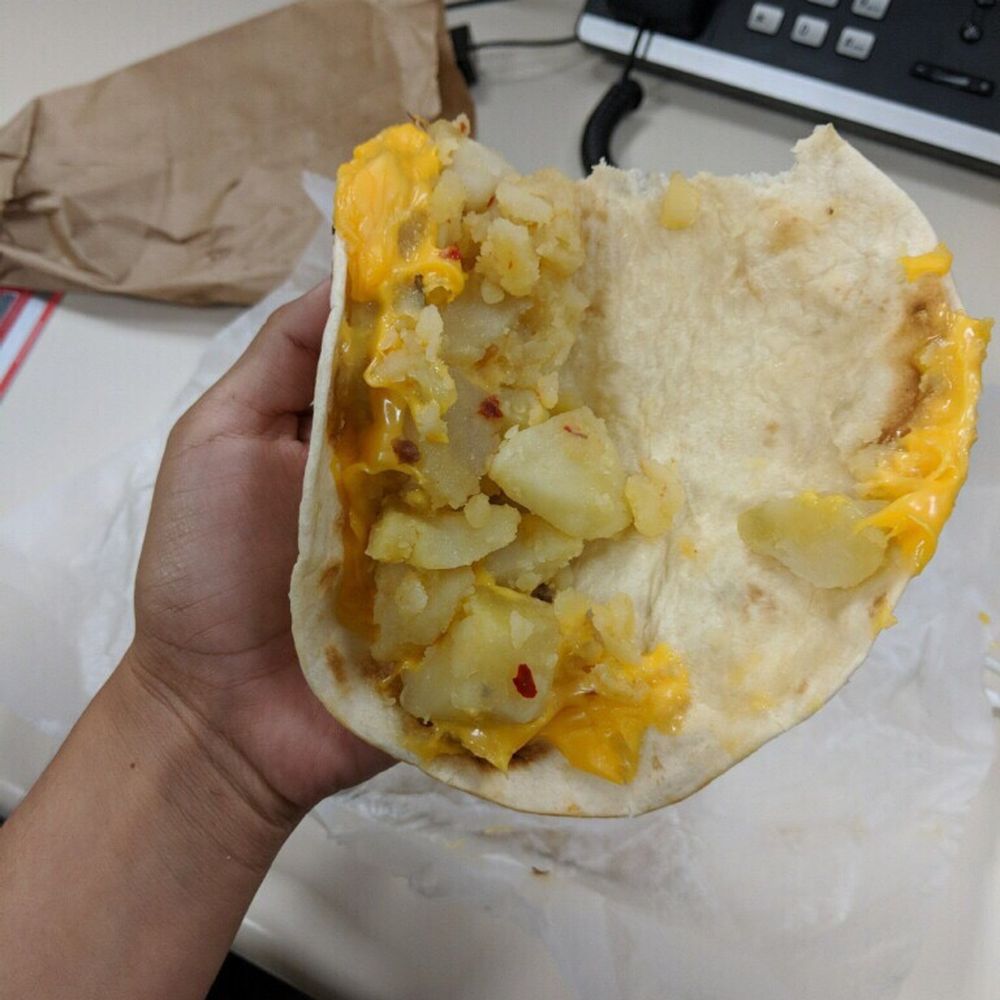 My friend's breakfast taco was missing the egg. My friend's breakfast taco was missing the egg.