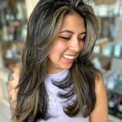 Foil + Pin Parlour - Stunning brunette hair featuring rich highlights for a radiant look!