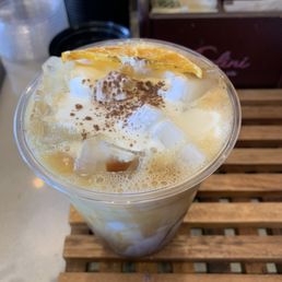 Salted brown butter oat milk latte