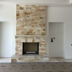 Straight Edge Concrete - Stone Fireplace