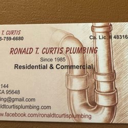 Ronald T Curtis Plumbing - business card