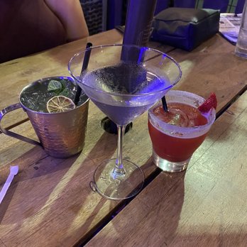 Colton's Social House - Drinks from left to right: Moscow mule, vodka martini extra dry no vermouth(mine), and Farmer's daughter. - New American Near Me - Clovis, California