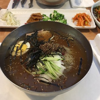 Pine Tree House - The Mack gook soo - cold noodle, sesame, dried seaweed w/ spicy sauce in cold soup.  I'd order this again fo sho! - Korean Near Me - Sacramento, California