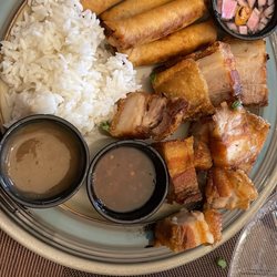 Manila Cafe & Asian Mart - Lumpia and Lechon kawali with rice.