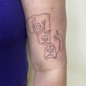 Arrowhead Tattoo - Tattoo - single line drawing of two dogs - Permanent Makeup Near Me - Fairfield, Iowa