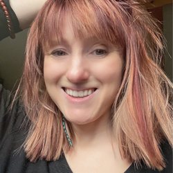 Roots Salon - I think this was auburn lowlights and blond highlights. Also the blue is a feather which was fun!