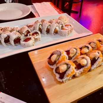 Sushi Song - (Starting at top left going clockwise) Spicy Tuna Roll, Japanese Bagel Roll, and Triple Roll. Delicious! - Sushi Bars Near Me - Wilton Manors, Florida Sushi Song - (Starting at top left going clockwise) Spicy Tuna Roll, Japanese Bagel Roll, and Triple Roll. Delicious! - Sushi Bars Near Me - Wilton Manors, Florida