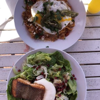 Shorehouse Kitchen - Pork Carnitas Chilaquiles and Salmon Burrata salad - Coffee & Tea Near Me - La Jolla, California Shorehouse Kitchen - Pork Carnitas Chilaquiles and Salmon Burrata salad - Coffee & Tea Near Me - La Jolla, California
