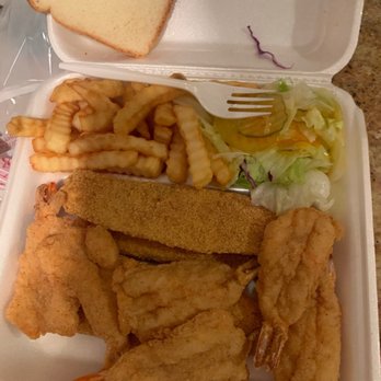 Acme Seafood Market - Catfish six regular shrimp fries and salad - Seafood Markets Near Me - Houston, Texas