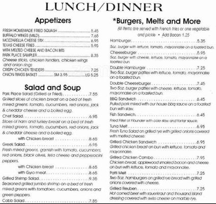 Menu photo 7 Park Place Restaurant Charlotte, NC Menu photo 7 Park Place Restaurant Charlotte, NC