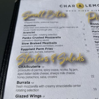 Char & Lemon - Menu - Italian Near Me - Oxford, Connecticut