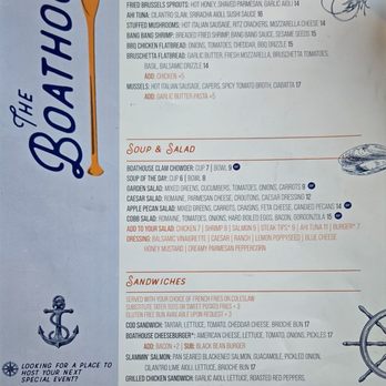 The Boathouse - Menu front, 15Mar2026 - New American Near Me - South Hadley, Massachusetts The Boathouse - Menu front, 15Mar2026 - New American Near Me - South Hadley, Massachusetts