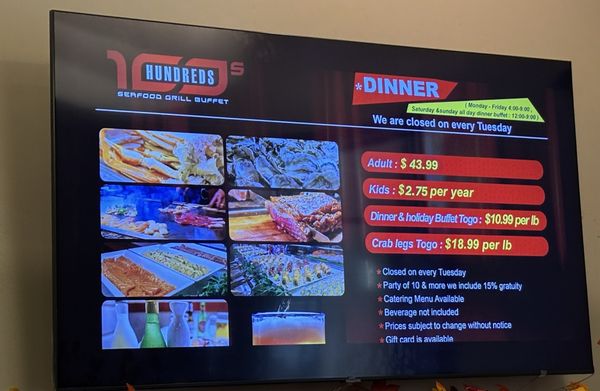 Menu photo 8 100s Seafood Grill Buffet San Diego, CA