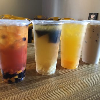 Pure Tea Bar - Prom Date(includes fruit bits), Lychee Breeze(lychee bits), Paradise Splash, Black Milk Tea - Bubble Tea Near Me - San Jose, California
