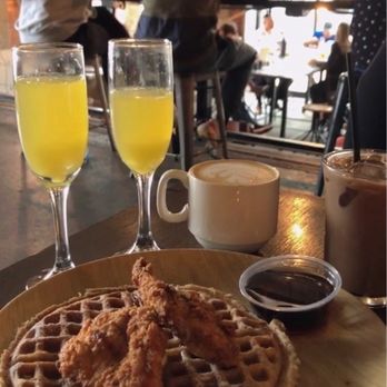 Tout Suite - Chicken & Waffles , vanilla Latte, iced Latte & mimosas - Cafes Near Me - Houston, Texas