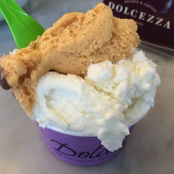 Dolcezza - Sweet Potato Pecan Praline, Thai Coconut Milk, and Chocolate Amargo (at bottom) - Gelato Near Me - Fairfax, Virginia