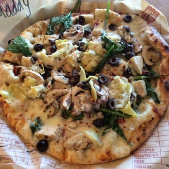 MOD Pizza - I built my own pizza with white sauce, garlic, spinach, mushroom, sun dried tomato, chicken, artichoke hearts and mozzarella. - Pizza Near Me - Sacramento, California MOD Pizza - I built my own pizza with white sauce, garlic, spinach, mushroom, sun dried tomato, chicken, artichoke hearts and mozzarella. - Pizza Near Me - Sacramento, California