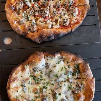 Serious Pie Downtown - Sweet Fennel Sausage Pizza & Roasted Seasonal Mushroom Pizza with truffle cheese - Pizza Near Me - Seattle, Washington