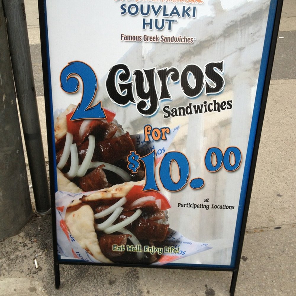 Souvlaki Hut - a sign for 2 goro sandwiches - Greek Near Me - Toronto, Ontario