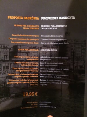 Menu photo 1 Baskonia L'Hospitalet de Llobregat, B Menu photo 1 Baskonia L'Hospitalet de Llobregat, B