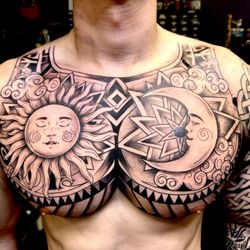 Black Lotus Tattoo - Sun and the moon, chest piece