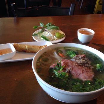 Lotus Pho Restaurant - Fried roll, veggie pho with steak added, complimentry tea. A delicious Sunday afternoon. - Vietnamese Near Me - Richmond, British Columbia