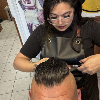J's Barbershop - She is finishing up the end - Barbers Near Me - Menifee, California J's Barbershop - She is finishing up the end - Barbers Near Me - Menifee, California
