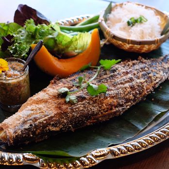 Enthaice Thai Kitchen - Grilled bronzino with sea salt served with assorted vegetables , vermicelli and special crunchy spicy peanut Lime sauce - Thai Near Me - Astoria, New York Enthaice Thai Kitchen - Grilled bronzino with sea salt served with assorted vegetables , vermicelli and special crunchy spicy peanut Lime sauce - Thai Near Me - Astoria, New York