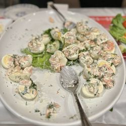 Al Johnson's Swedish Restaurant and Butik - Deviled eggs at the Christmas Julbord Smorgasbord