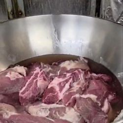 China Hut - Bowl of raw meat, left for days out unrefrigerated and uncovered.