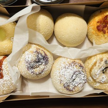 Crème Caramel LA - Flavored pandesal, left top - pearl something, plain, bacon and cheddar. Bottom left - strawberry cream cheese, ube and chocolate chip - Desserts Near Me - Sherman Oaks, California Crème Caramel LA - Flavored pandesal, left top - pearl something, plain, bacon and cheddar. Bottom left - strawberry cream cheese, ube and chocolate chip - Desserts Near Me - Sherman Oaks, California