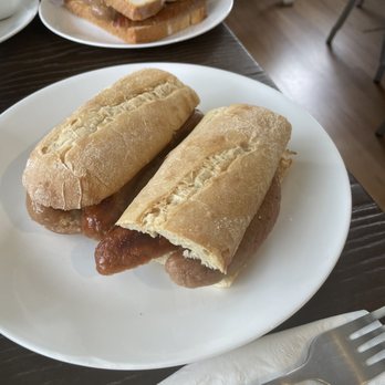 Kellie’s Cafe - Sausage Baguette Grilled Onions Coleman's English Mustard - Cafes Near Me - Newport, Rhode Island