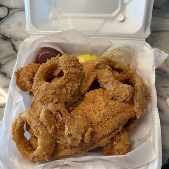 Conti Seafood Eatery - Catfish hush puppies and onion rings. - Seafood Near Me - Forney, Texas