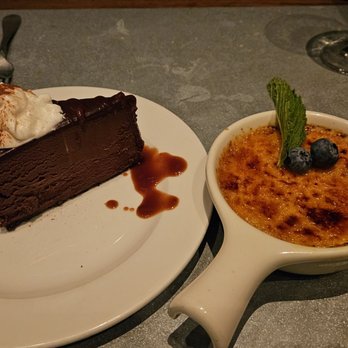 The Barn Steakhouse - Chocolate cake and creme brulee - American Near Me - Evanston, Illinois The Barn Steakhouse - Chocolate cake and creme brulee - American Near Me - Evanston, Illinois