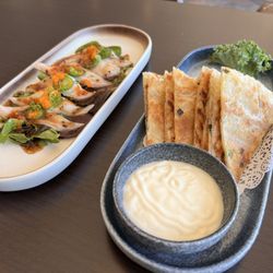 Yellowtail Jalapeno and Indian Pancake with coconut sauce. Both were great.