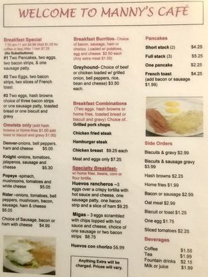 Menu photo 2 Manny’s Cafe Peaster, TX Menu photo 2 Manny’s Cafe Peaster, TX