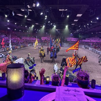 Medieval Times Dinner & Tournament - All of the seating is really good. This is our view about three rows back. - Dinner Theater Near Me - Buena Park, California Medieval Times Dinner & Tournament - All of the seating is really good. This is our view about three rows back. - Dinner Theater Near Me - Buena Park, California