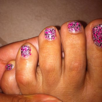 Dilworth Nails - Photo of my pedicure. As you can see the nail technician did not polish to the cuticle. Please dont spend your money here. - Nail Salons Near Me - Charlotte, North Carolina