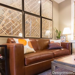 Design Inside - Large comfy leather sofa, coffee table from wood and metal, vintatge manhattan map artwork