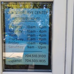 Carolinas Eye Center: Wesley Clement, MD - 10am-4pm. Yelp hours listed are incorrect as of October 14, 2025 image posting