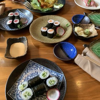 MF Bar - House salad, Kappa Maki(cucumber roll), Tekka Maki(Tuna roll), Sake Maki(Salmon roll), Toro (Tuna Nigiri) - Sushi Bars Near Me - Alpharetta, Georgia MF Bar - House salad, Kappa Maki(cucumber roll), Tekka Maki(Tuna roll), Sake Maki(Salmon roll), Toro (Tuna Nigiri) - Sushi Bars Near Me - Alpharetta, Georgia