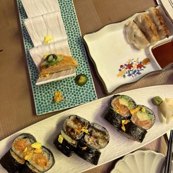 Mikado - Sushi Taco, Pork Gyoza, spicy Spicy Crunchy Salmon Roll, Eel Cucumber Roll, & Salmon Avocado Roll - Sushi Bars Near Me - New York, New York Mikado - Sushi Taco, Pork Gyoza, spicy Spicy Crunchy Salmon Roll, Eel Cucumber Roll, & Salmon Avocado Roll - Sushi Bars Near Me - New York, New York