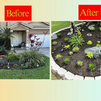 Roberto's Landscape & Maintenance - Before and after front of home - Landscaping Near Me - Richmond West, Florida