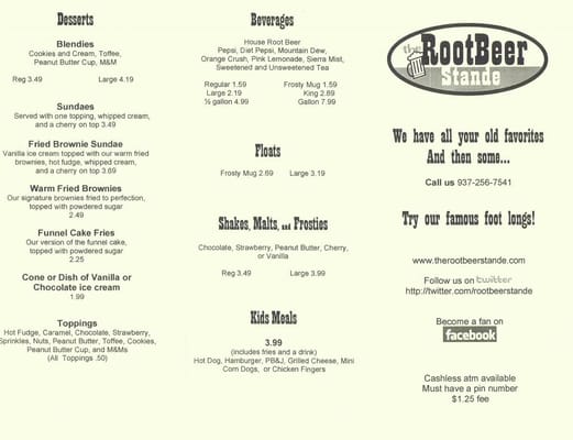 Menu photo 2 The Root Beer Stande Dayton, OH