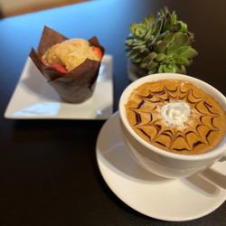 Cafe Around the Corner - White Choc Strawberry Muffin and Mocha Latte