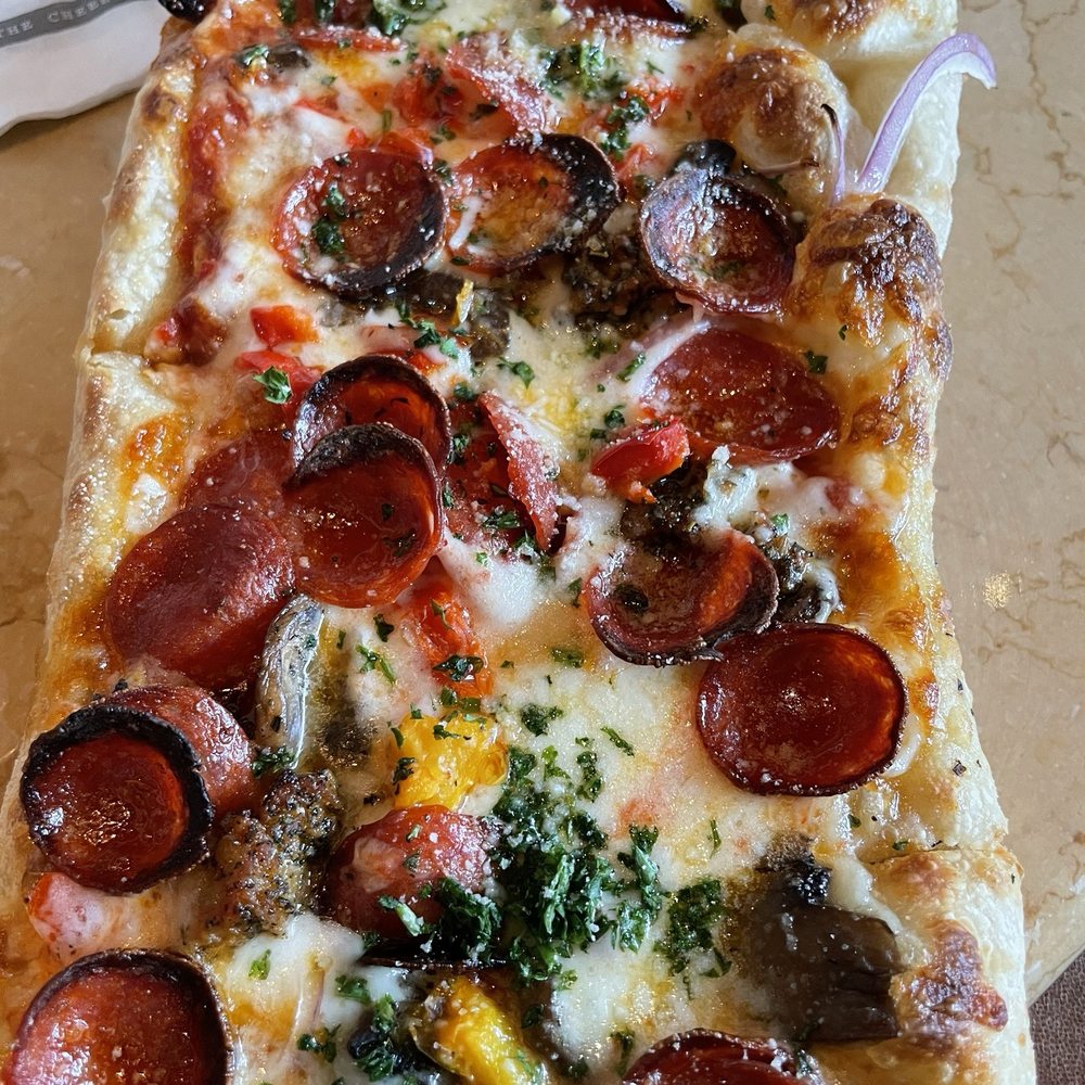 The Cheesecake Factory - Flatbread pizza with everything on it - Desserts Near Me - White Plains, New York The Cheesecake Factory - Flatbread pizza with everything on it - Desserts Near Me - White Plains, New York