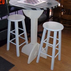 A Second Chance Resale - Handmade Table With 2 Stools Its 29 1/2'' Round 42'' Tall 159.00 Find Us On Facebook Call 928 713 1599 Or Stop By A Second Chance Resale At