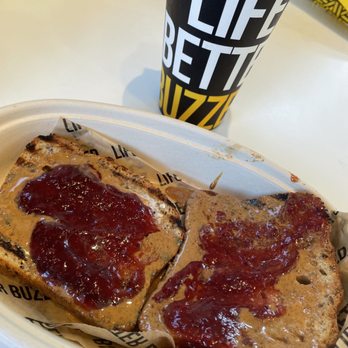Better Buzz Coffee La Jolla - Almond butter and ham on gluten free toast and a almond milk sugar free vanilla hot latte - Coffee & Tea Near Me - San Diego, California