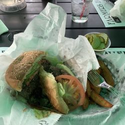 Farmers Home Tavern - 3/4 burger with lettuce and tomato