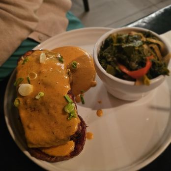 Essie's Restaurant & Lounge - Blackened Salmon w/ cajun cream sauce, honey bourbon sweet potato slices & braised kale - Cocktail Bars Near Me - Clementon, New Jersey